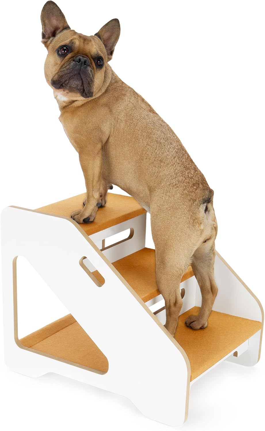17-inch Three Step Pet Stairs - White/Tan