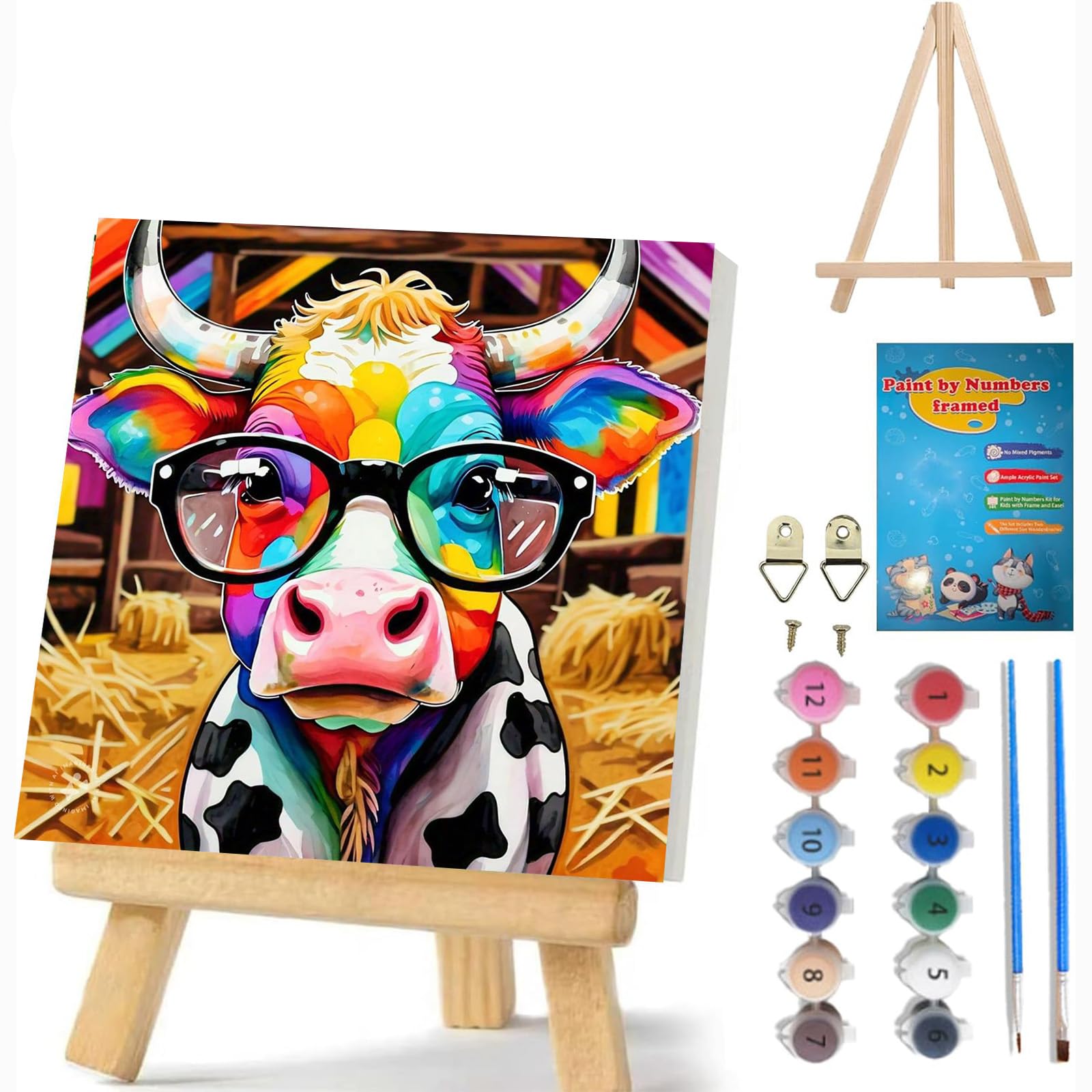 Cow Paint by Numbers for Children With Frame,Easy Paint by Number for Kids