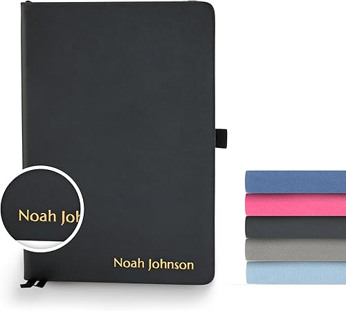 Promot Cuaderno rayado  Texto personalizado en relieve con lámina metálica dorada  A5 negro 192 páginas rayadas 8.2 x 5.5 pulgadas, 3.53 ozm, bucle