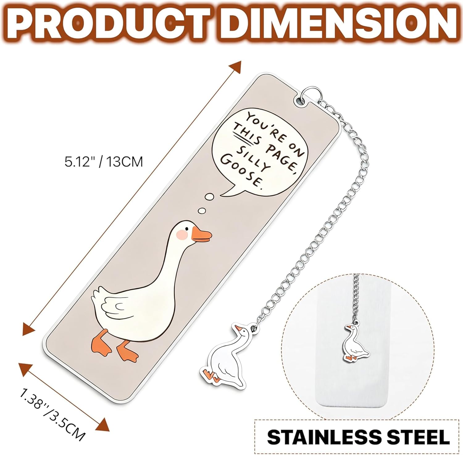 Light Brown Cute Bookmark for Women Silly Goose Gift Metal Bookmark for Students, Teachers, and Readers Funny Bookmarks Gift Page Markers Study Stationery, Office Supplies (Light Brown) - Image 2