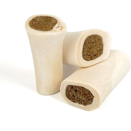 Cadet Stuffed Shin Bone, Long-Lasting Dog Chew Bones for Aggressive Chewers, High Protein Filled Bone Dental Chew for Dogs, Peanut Butter Flavor Filling, 3-4" for Small Dogs, 3 Pack