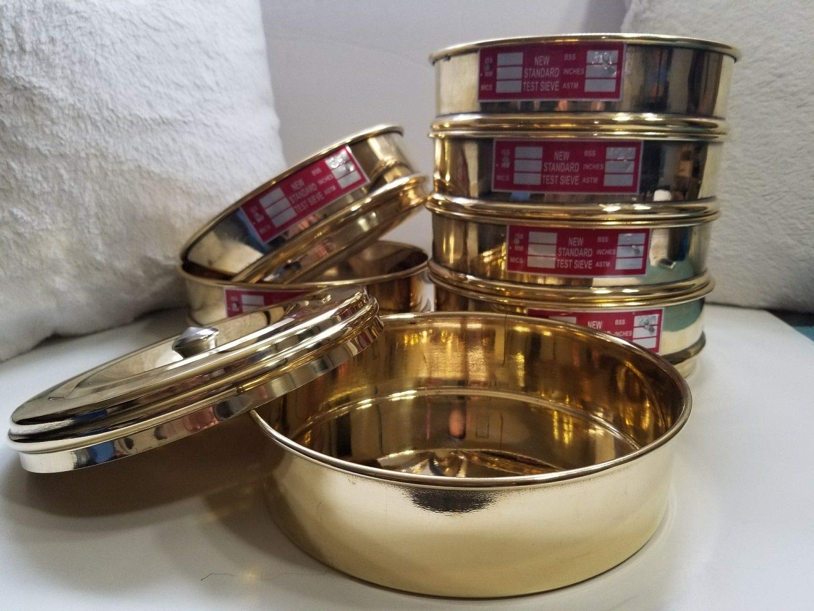 Heavy Brass Gauge Standard Testing 6 Set Sieve with Lid and Catch Pan