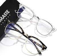 Vista 46 de Lentes de bloqueo de luz azul, vintage, medio marco, lente transparente UV, antifatiga ocular, gafas de juegos para computadora para mujeres