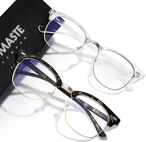 Vista 46 de Lentes de bloqueo de luz azul, vintage, medio marco, lente transparente UV, antifatiga ocular, gafas de juegos para computadora para mujeres