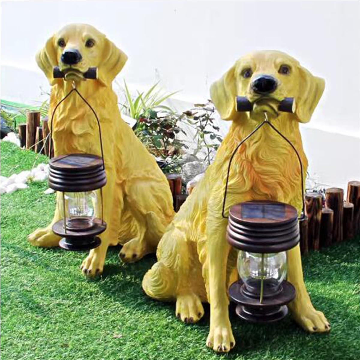 Solar Garden Outdoor Statues Dog, Resin Dog Figurine Decorations with Solar Lights,Solar Powered LED Lights Outdoor Puppy Figurine Statue,for Patio, Lawn, Yard