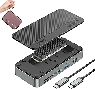 USB C Hub with 10Gbps M.2 NVMe SSD Enclosure,10-in-1 USB C Docking Station,USB C Multiport Adapter Dongle with 10Gbps USB 3.2-A/C,4K@60Hz HDMI,100W PD,SD/TF,Gigabit Ethernet,M.2 NVMe/SATA SSD Reader.