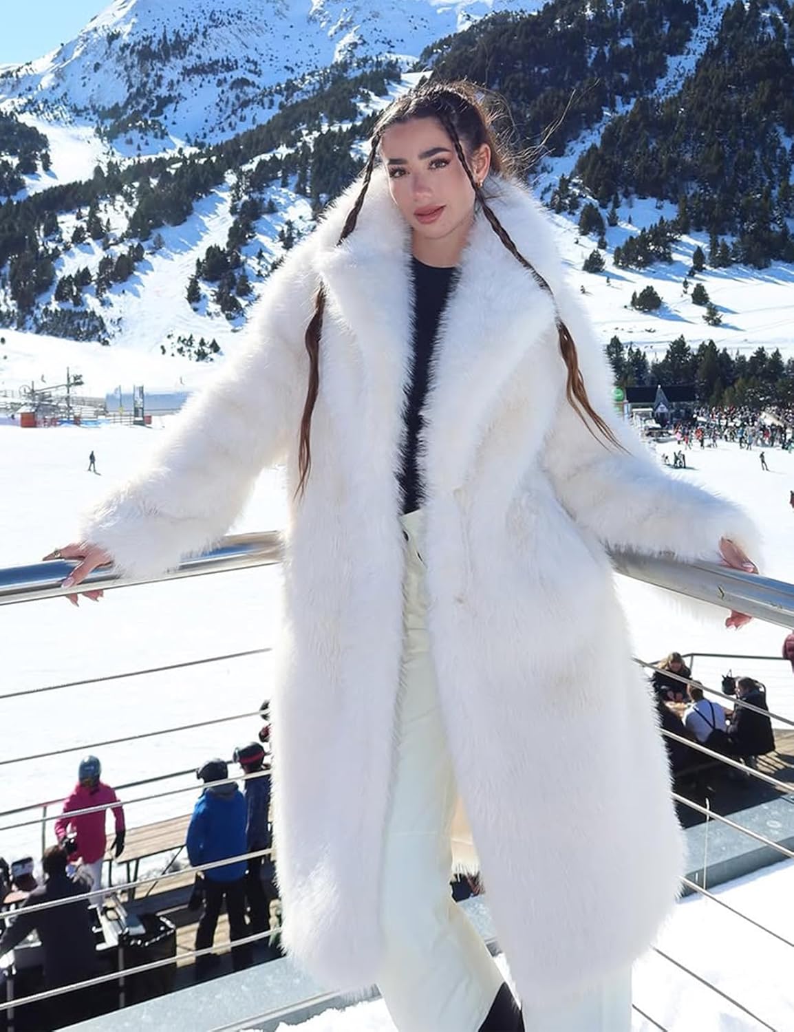 COZYPOIN Womens Long Faux Fur Coat Long Sleeve Lapel Furry Fur Jackets Winter Warm Fluffy Outerwear Shaggy Overcoat - Image 3