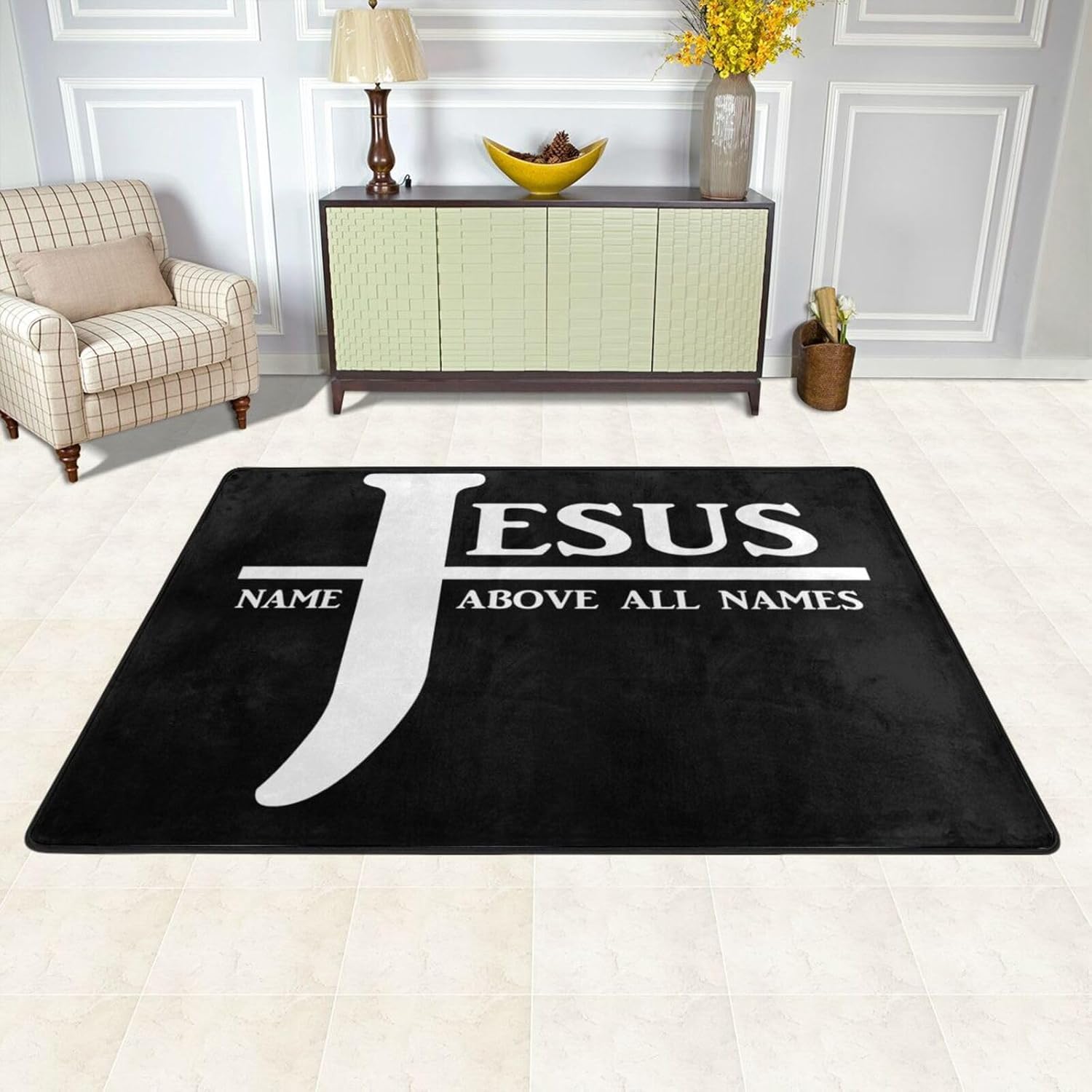 Jesus Christian Faith Cross Luxury Rug for Bedroom Living Room, Area Rubber Backing Non Slip Mat, Painting