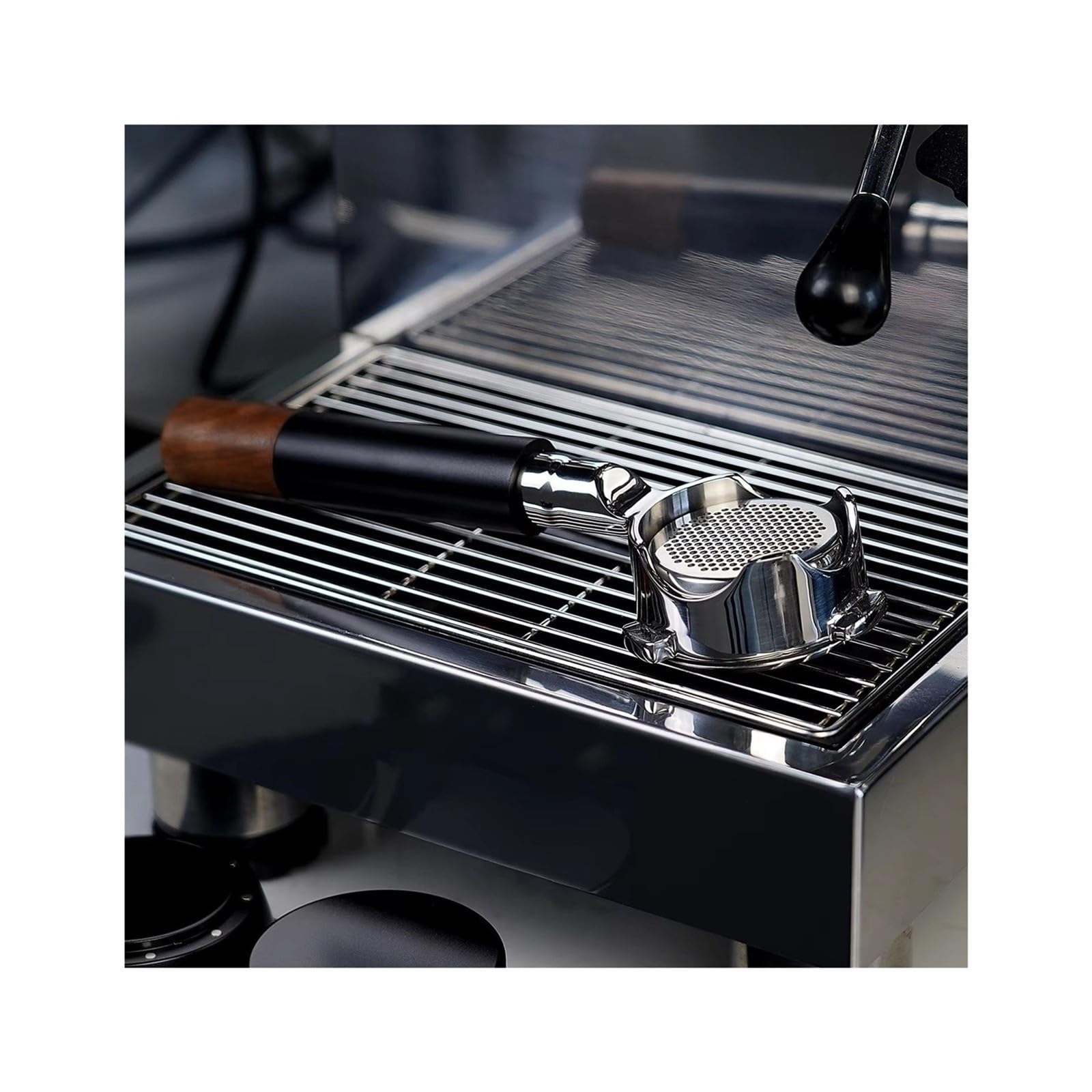 Portafiltro Sin Fondo De Trabajo Abierto,Compatible Con IKAPE | Acero Inoxidable Y Noche Espresso Mango 54 / 58 Mm Cesta De Alta Precisión De Extracción(58mm E61 Black)