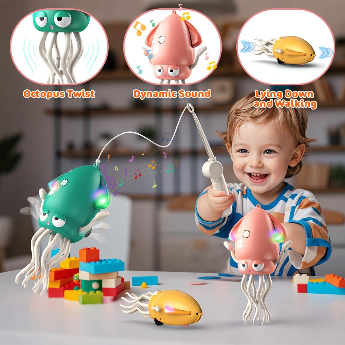 Magic Dancing Octopus Toy - Smart Obstacle-Dodging Robot with LED Light Show & Music, USB Rechargeable Tummy Time Squid Toy for Babies | Electric Crawling Octopus | Interactive Gift for Kids 3+