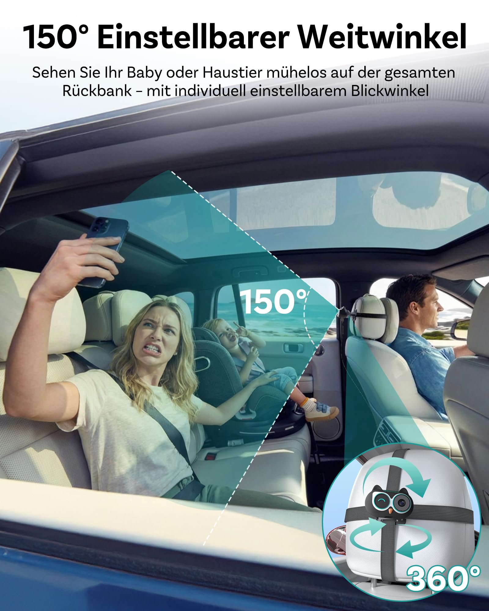 OTTOCAST Cabin Care, 2026 Neues Wireless CarPlay Adapter mit Kamera, Baby Auto Kamera, CarPlay Baby Monitor auf Originaldisplay, Split Screen & Pip, 1080P Nachtsicht, Weitwinkel, Plug & Play