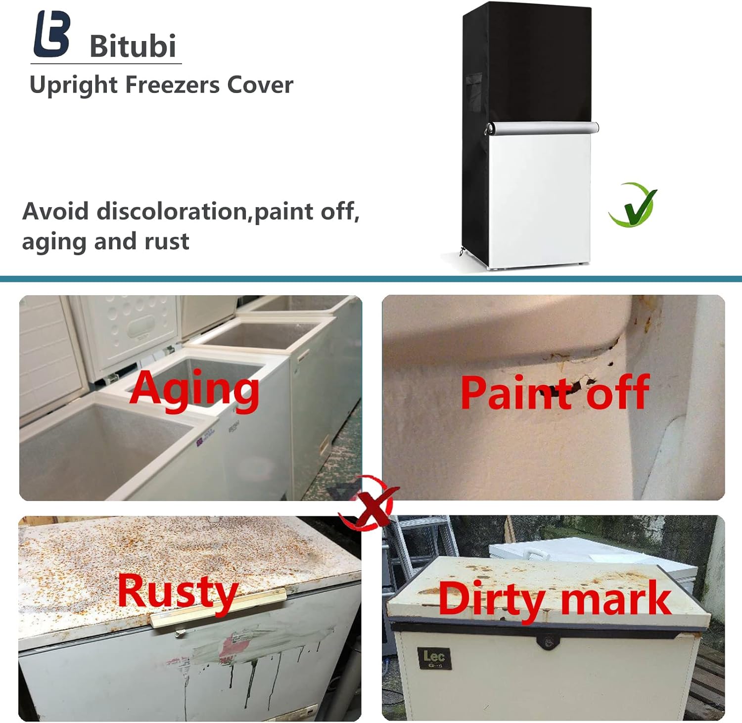 Bitubi Upright Freezers Cover,Outdoor Refrigerator Cover,– Waterproof, Dustproof, Sun-Proof, 33" W x 33" D x 67" H. Suitable for most 14.1-17 Cubic Compact Mini Freezer on market (Black)