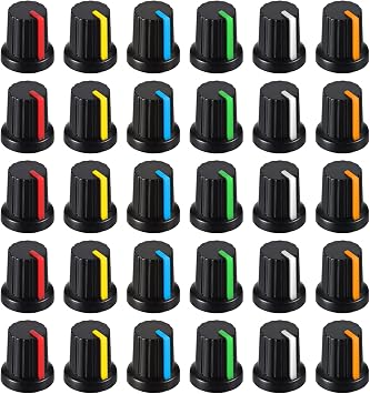 30 Pcs 6mm Knurled Shaft Potentiometer Knob, 6 Colors Potentiometer Control Knobs, Plastic Guitar Volume Tone Rotary Knob for Electric Guitar Volume Tone Knobs, Amplifier amp Volume Control