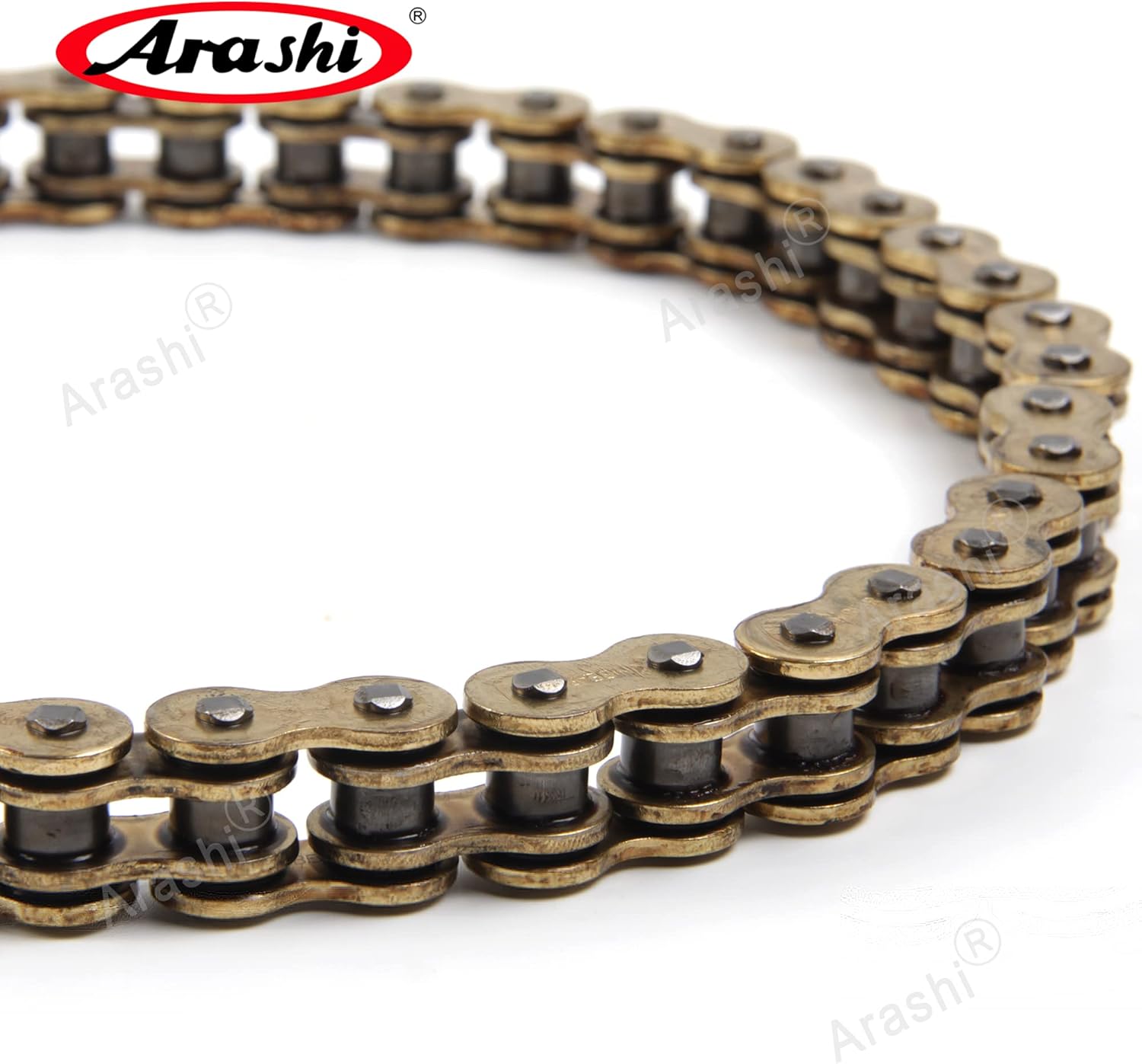 Arashi 520 O-Ring Drive Chain 120 Links with Connecting Master Link for Motorcycle Honda Yamaha Suzuki Street and Off-Road Bike 8,500 lbs Tensile/Replacement Parts Accessories Gold