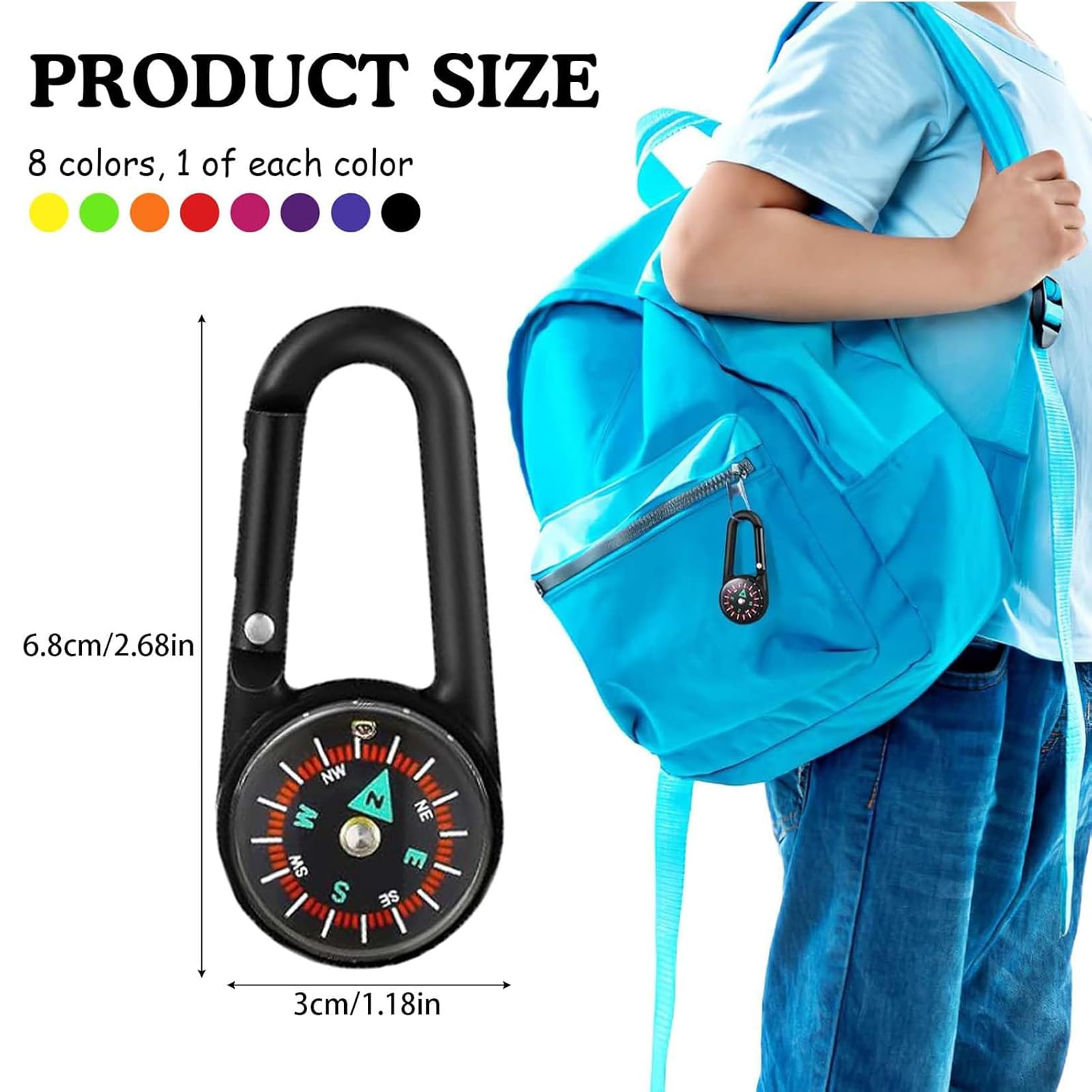Bussola per bambini con moschettone, mini bussola colorata portachiavi per attività all'aperto, campeggio, navigazione, orienteering e sopravvivenza