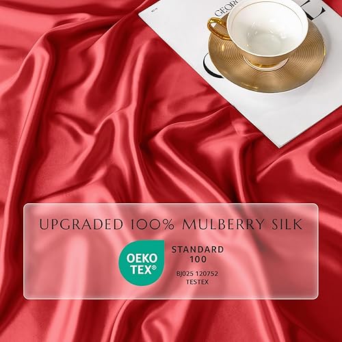 Miniatura 3 de TXHSILK - Sábanas 100% de seda, 3 piezas de seda 7A+, transpirables, no se arrugan, sábana bajera ajustable de 1 16 pulgadas de profundidad, 2