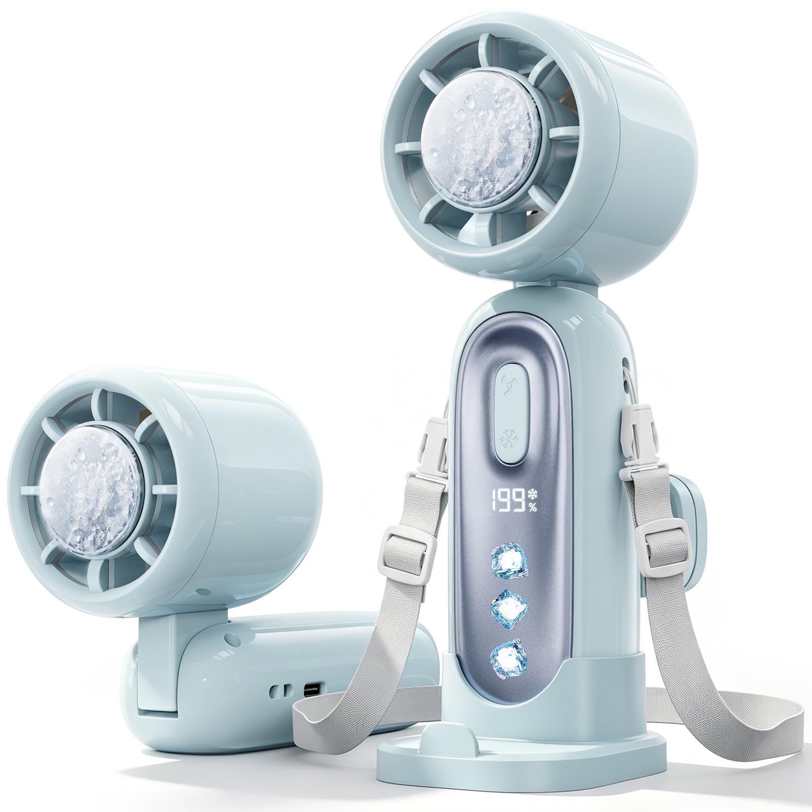 MAGIC JOHN Mini Ventilator mit Kühlung, 199 Lüfterstufen, bis zu 11h Laufzeit, USB-C Akku aufladbar, Tragbarer Mini Ventilator für Outdoor, Strand, Camping & Reise zubehör