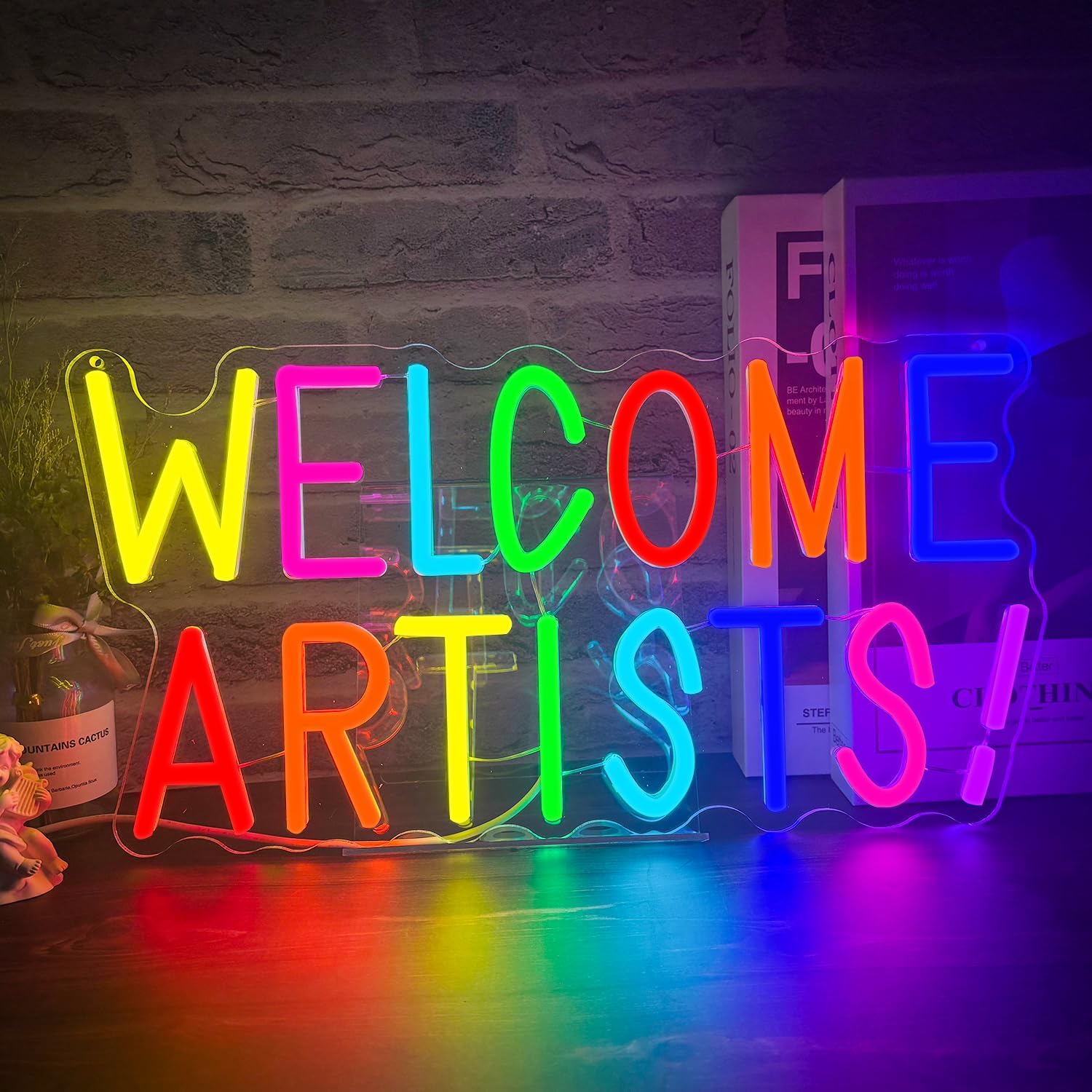 Welcome Artists Neon Sign Inspirational Letter Neon Light Up Sign Boho Wall Art LED Light Sign for Party Birthday Home Bedroom Wall Decor Game Room Office Bar Club Man Cave Decoration Cafe Gym
