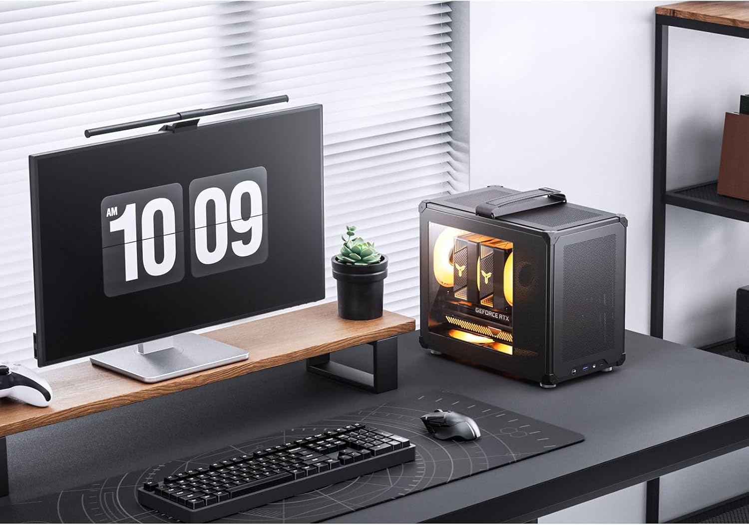 JONSBO C6 MAX PC Case on a desk setup next to a monitor