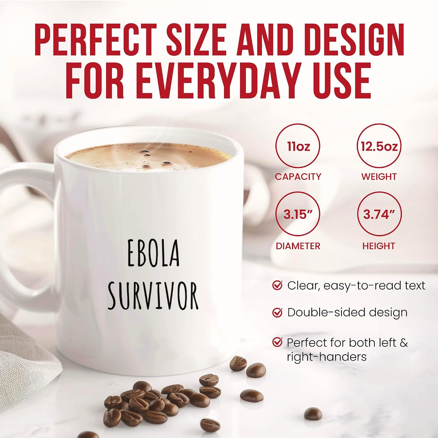 Ebola Survivor Mug - Viral Coffee Cup - Awareness Funny Gift From Family - Tea Mugs - Immunity Support Cups - 11 Oz Ceramic Gifts For Patient, Birthday, Him, Her, National Day, Group, Doctor image 3