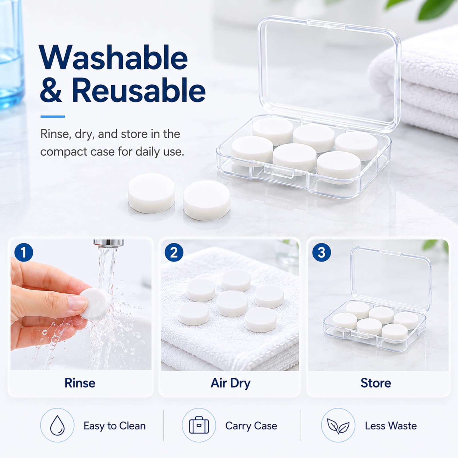 Moldable Silicone Ear Plugs for Sleeping, Soft Reusable Noise Reduction Earplugs for Snoring, Side Sleepers, Small Ears, Swimming and Travel — Amazon image 5