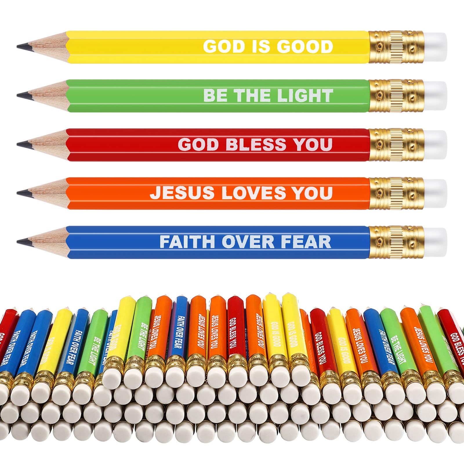 Jetec 50Pcs Inspirational Golf Pencils Christmas Mini Half Pencils Bulk with Eraser Back to School Gifts for Boys, Girls, Students and Teachers Office