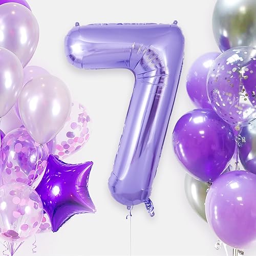 Miniatura 2 de Globo morado del número 7 de 40 pulgadas, globos de helio grandes y grandes, globos gigantes de Mylar número 7 para fiestas de cumpleaños de 7 años,