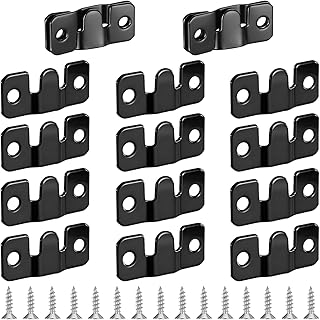 16 PCS Interlocking Flush Mount Bracket with Screw, Hanging Buckle Z Clips Black Stainless Steel Picture Hanging Hooks Heavy Duty Photo Frame Hook for Large Picture Display Art Gallery Wall Mount