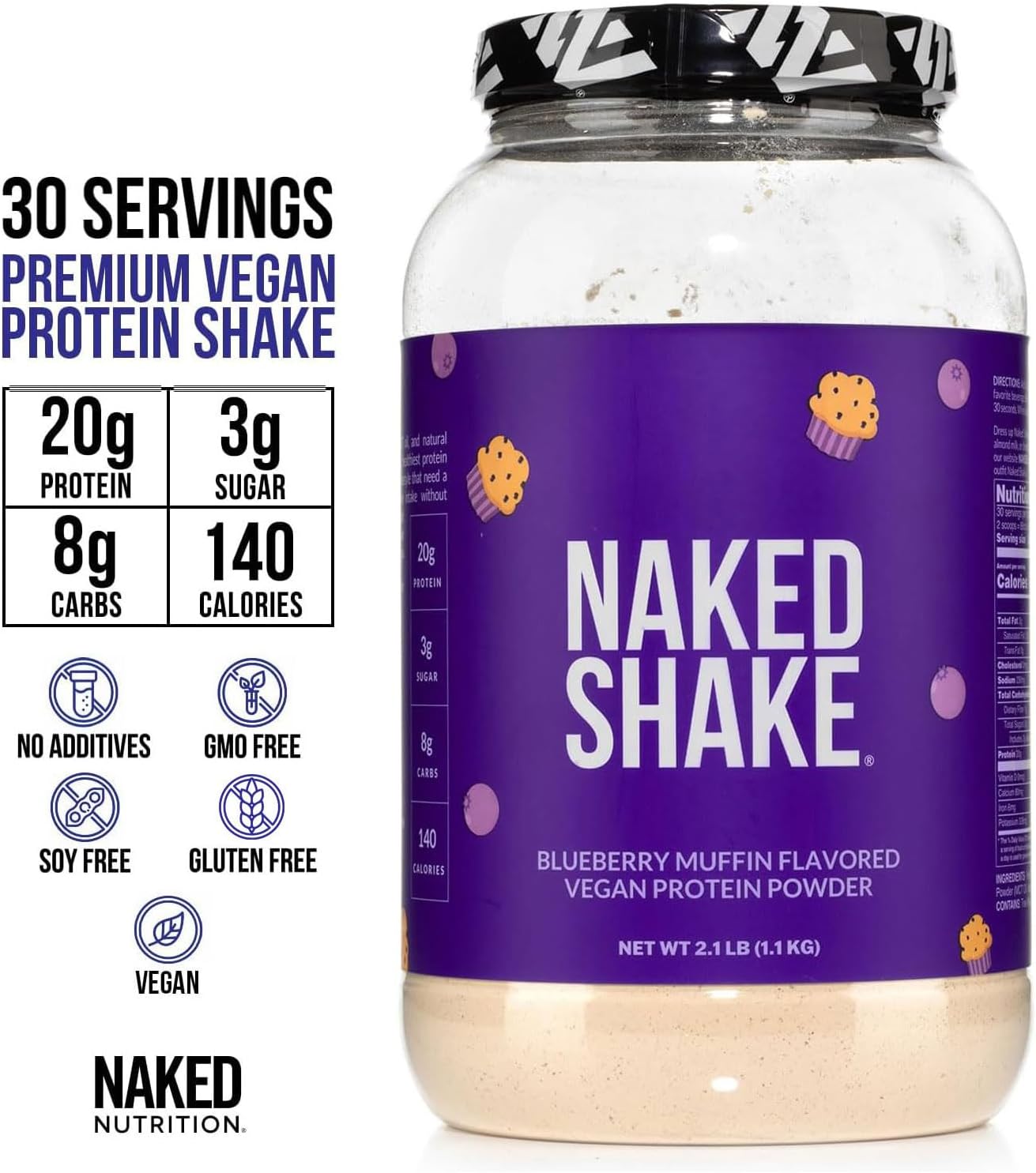 NAKED Shake - Blueberry Muffin Protein Powder - Flavored Plant Based Protein from US & Canadian Farms with MCT Oil, Gluten-Free, Soy-Free, No GMOs or Artificial Sweeteners - 30 Servings - Image 4