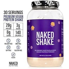 NAKED Shake - Blueberry Muffin Protein Powder - Flavored Plant Based Protein from US & Canadian Farms with MCT Oil, Gluten-Free, Soy-Free, No GMOs or Artificial Sweeteners - 30 Servings