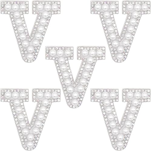 Miniatura 1 de Winrase Parche de letras A-Z para planchar con diamantes de imitación brillantes de perlas del alfabeto inglés, parche de costura para vestido de