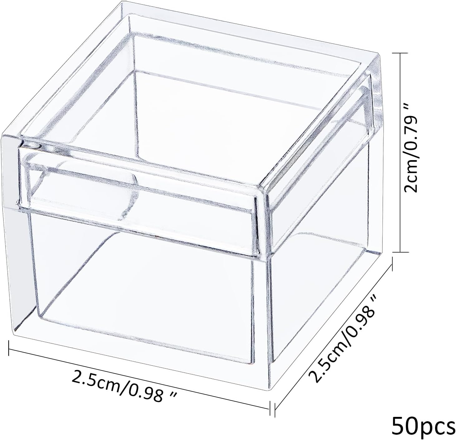 Acrylic Box 50 Pack 0.9x0.9x0.7 Inch/25X25X20mm Small Square Acrylic Container Tiny Plastic Square Cube