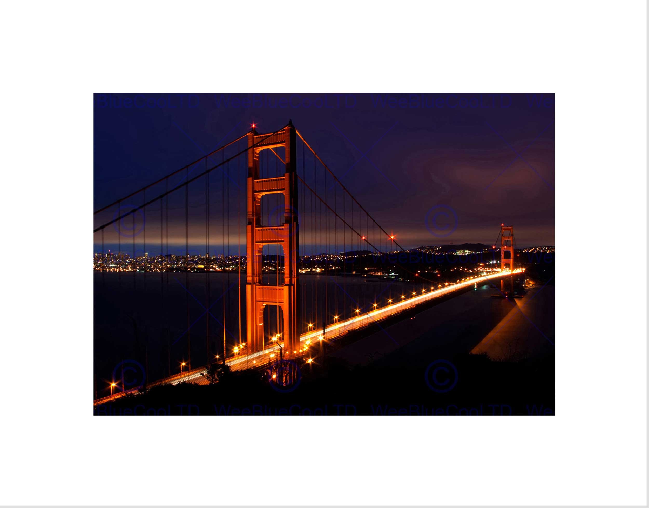 Wee Blue Coo Golden Gate Bridge Night San Francisco Picture Wall Art Print