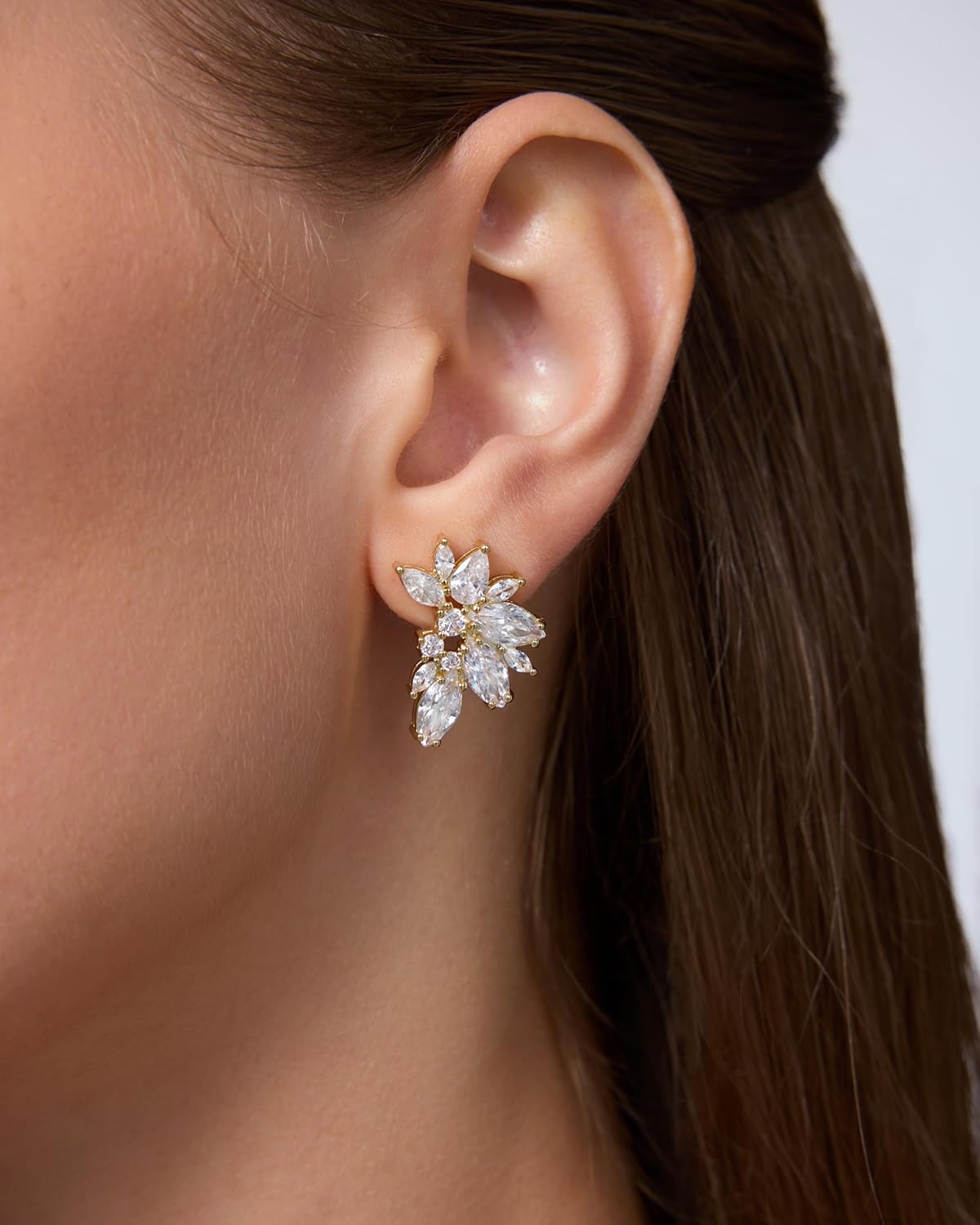 PAVOI 14K Gold Plated Cubic Zirconia Stud Earrings for Women - 925 Sterling Silver Posts Statement Crystal Cluster Wedding Earrings for Brides & Bridesmaids - Trendy CZ Pearl Studs Wedding Jewelry - Image 2