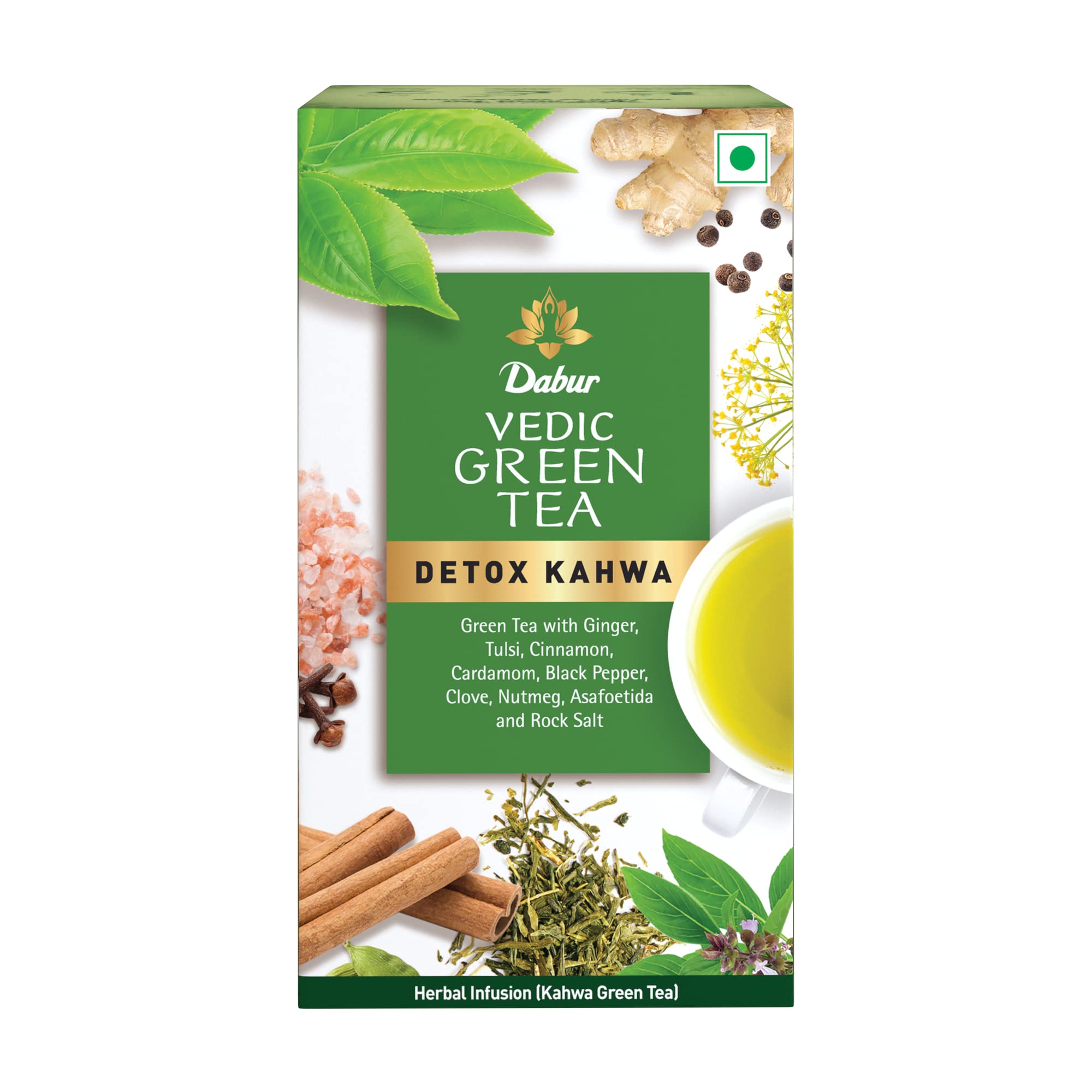 Buy Dabur Vedic Green Tea, Detox Kahwa, 25 Teabags 8 Real Ayurvedic