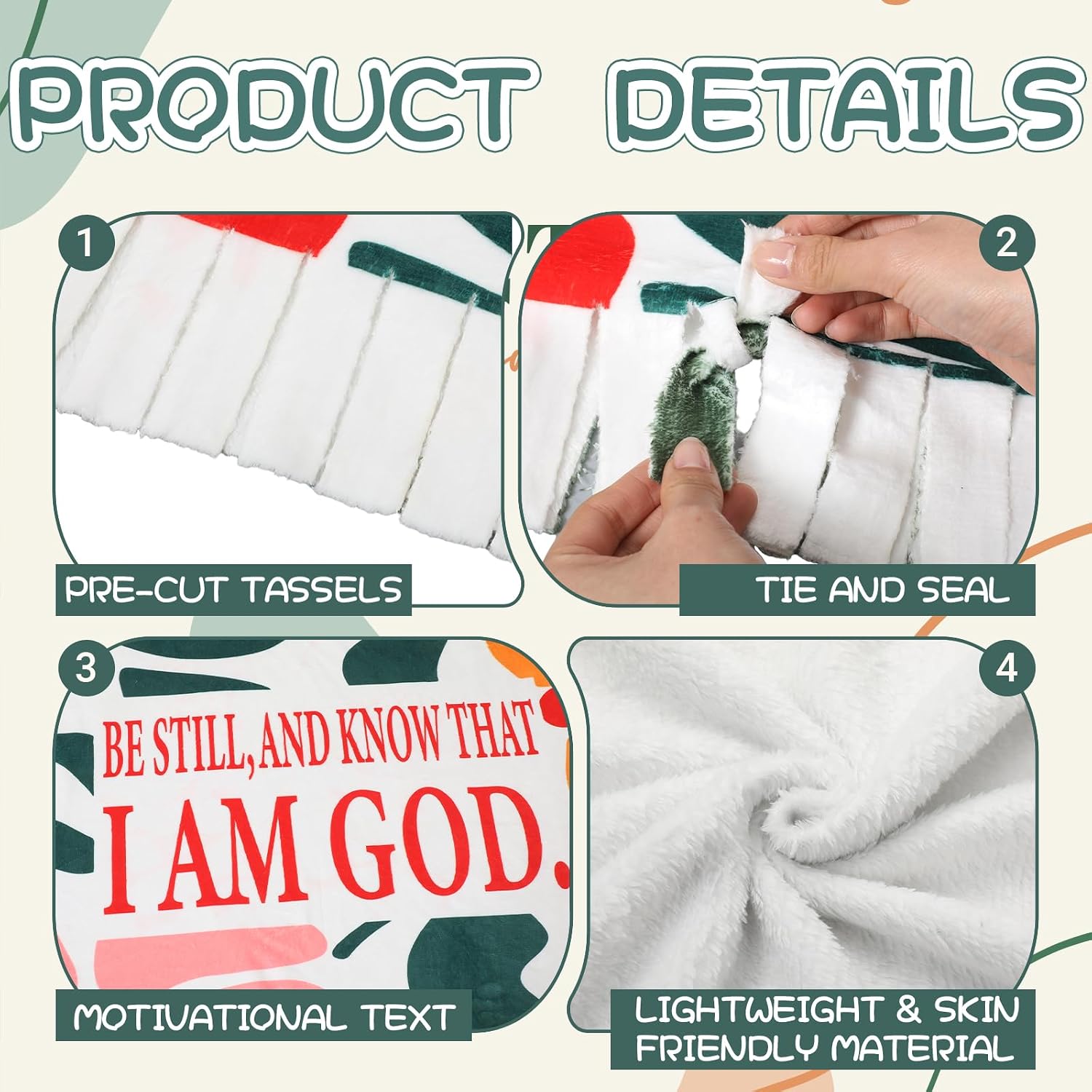 Chumia 2 Pcs/1 Set Christian DIY Tie Blankets Fleece Kit for Mother‘Day Religious No Sew Blanket Craft 57 x 57 Inch Bible No Sew Fabric DIY Throw Blanket Make Inspirational Gift for Mom Women Church