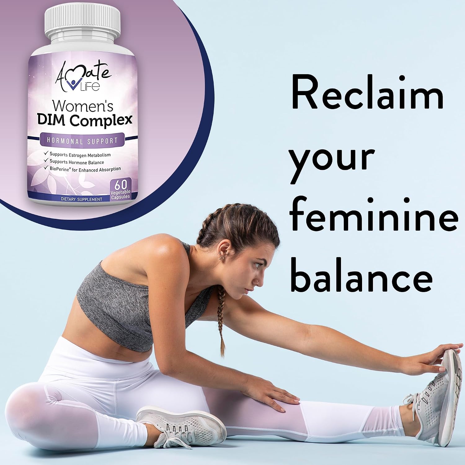Women’s DIM Complex 150mg - Bioperine Estrogen Balancing Pills for Menopause & Hot Flashes Relief Support Hormonal Acne Powerful Supplement - 60 Capsules - Made in USA by Amate Life