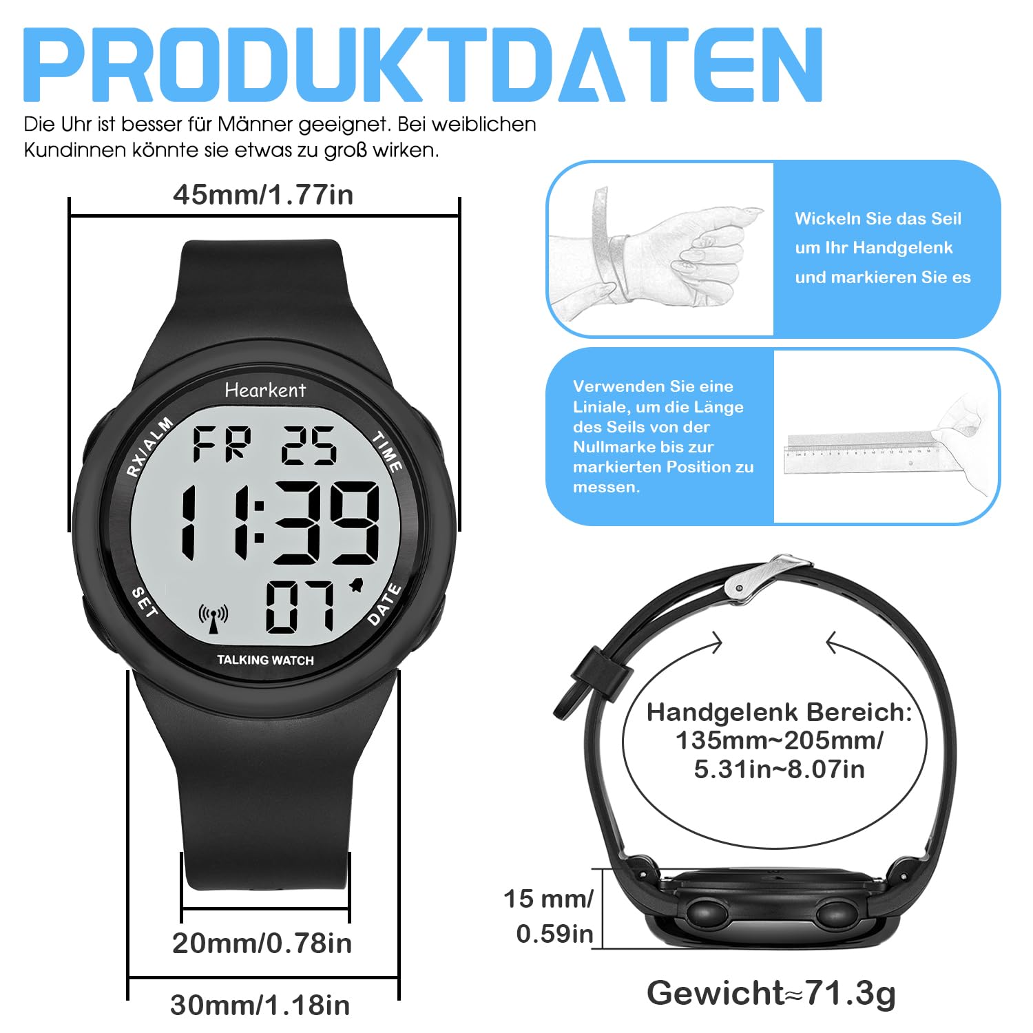 Hearkent Horloge parlante pour malvoyants ou personnes âgées LCD grand nombre facile à lire Atomic Parler Montres pour personnes aveugles