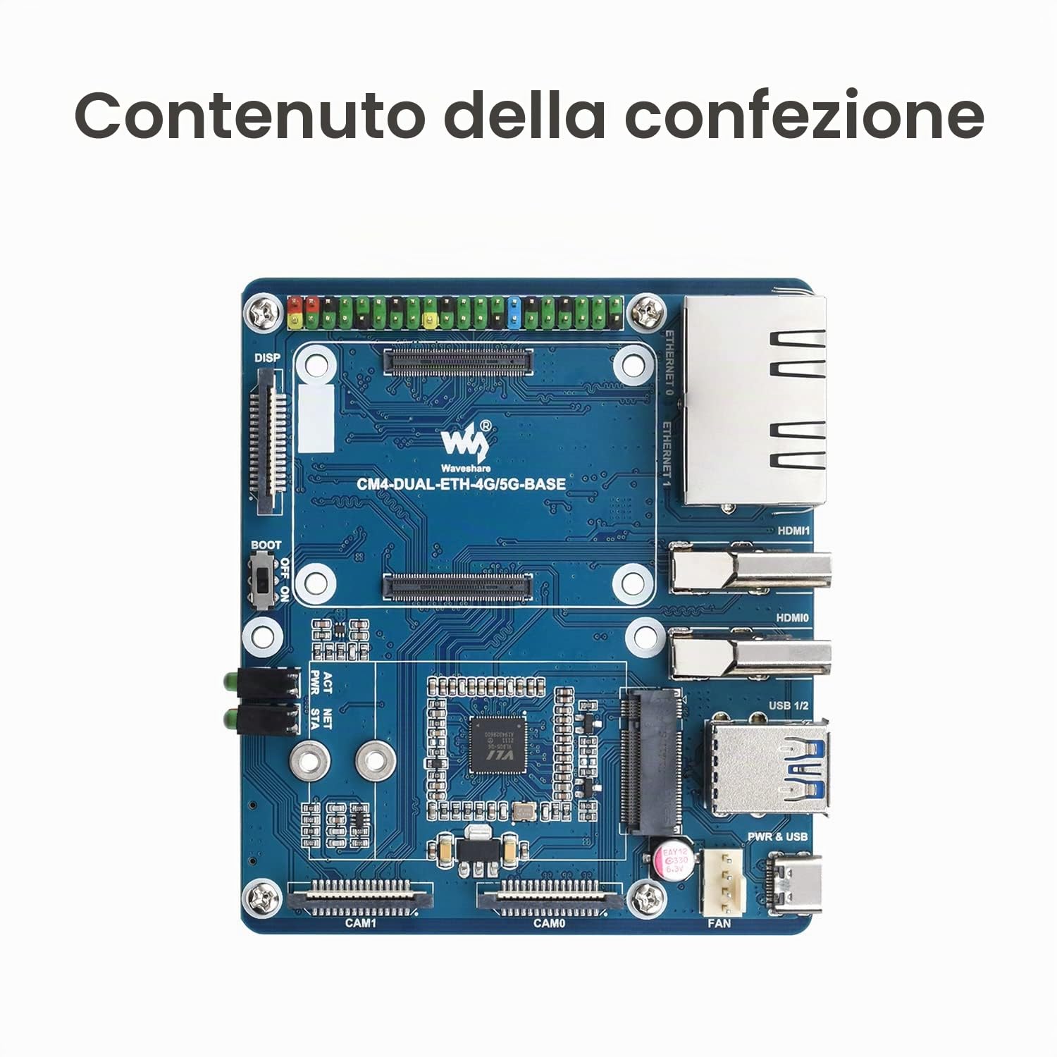 Waveshare Dual Gigabit Ethernet 5G/4G Base Board Designed for Raspberry Pi Compute Module 4 Compatible with Communication Modules with M.2 B Key Interface