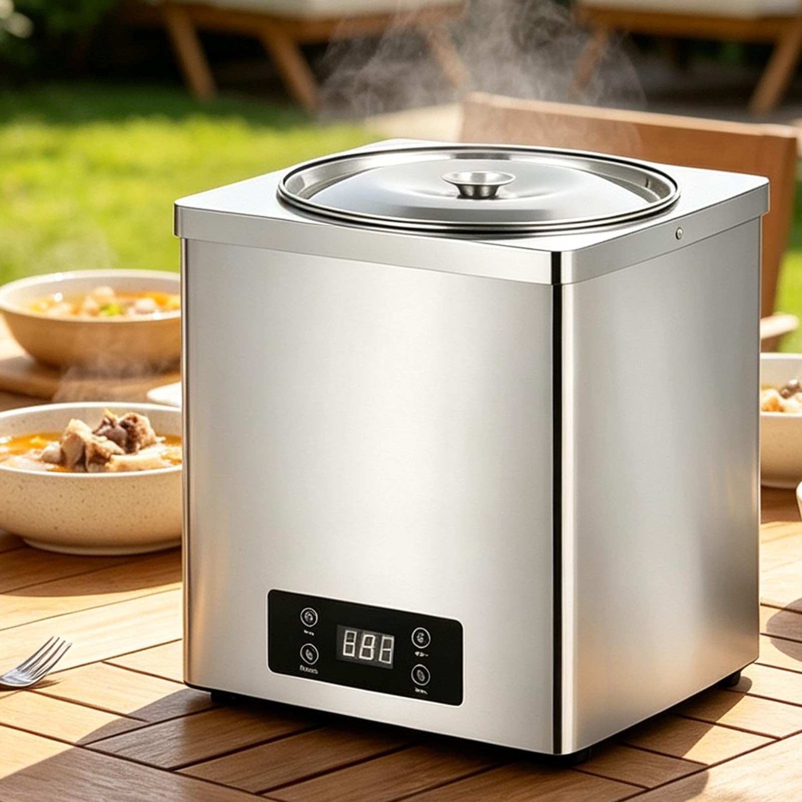 Calentador de Sopa Comercial, Calentador de Alimentos baño maría Acero Inoxidable 3L & 7L, Calentador eléctrico encimera Control LCD Digital 30‑100°C, fundidor de Chocolate 3L
