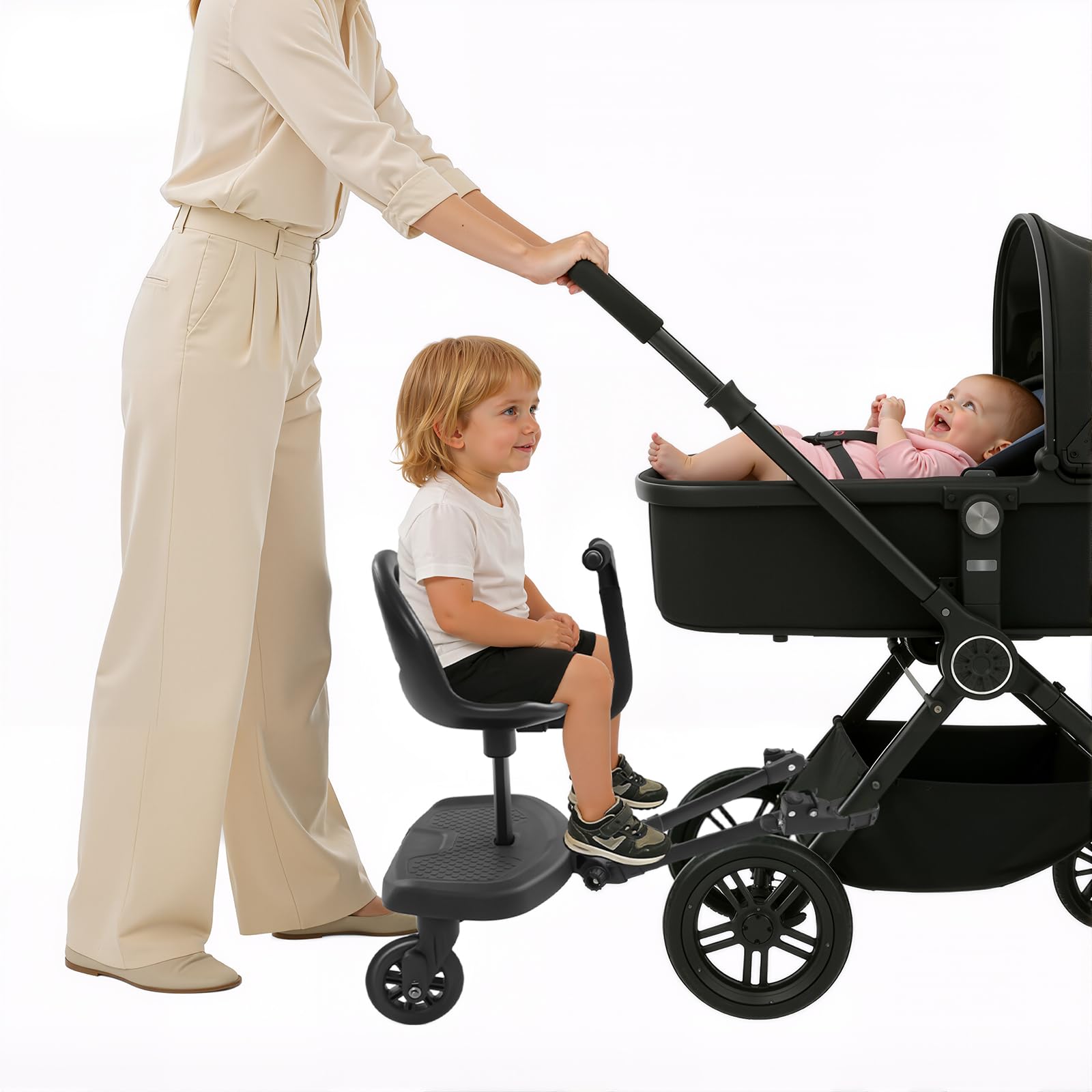 ROMYIX ﻿Buggy Board with Removable Seat & Strap, Adjustable