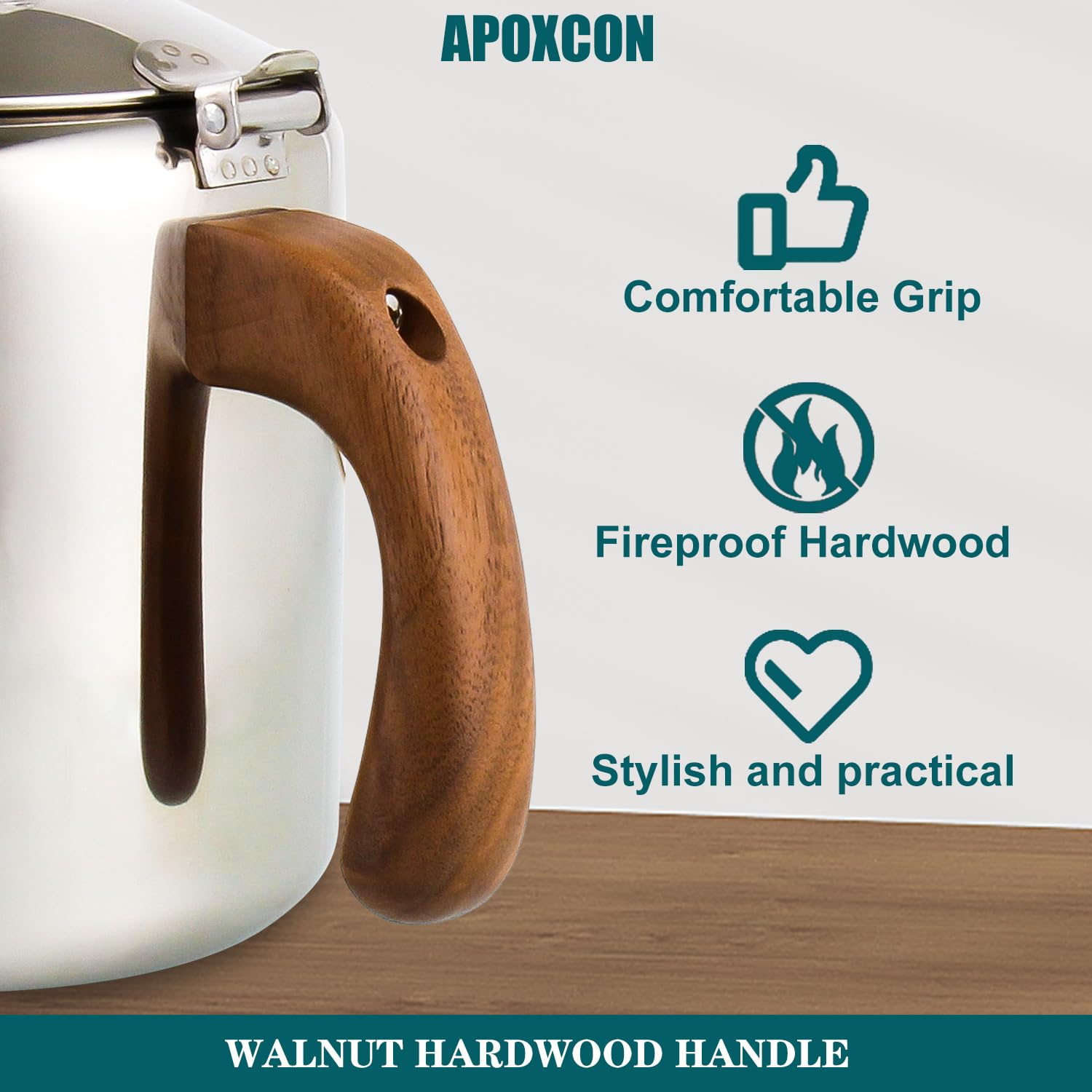 APOXCON Percolateur à café en acier inoxydable avec poignée en bois massif ignifuge et bouton de progression en verre transparent résistant pour le camping, utilisation sur n'importe quelle cuisinière