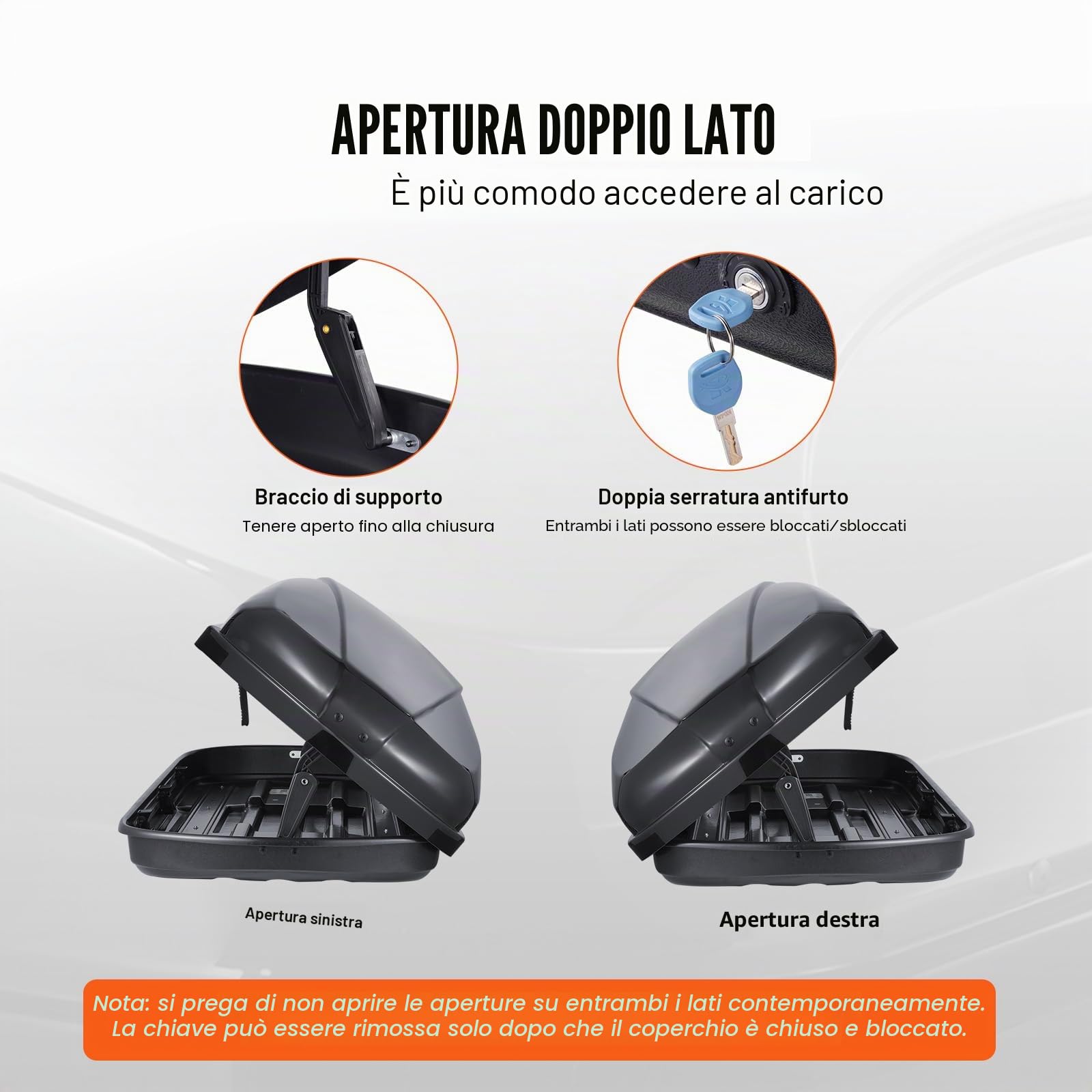 VEVOR Portapacchi da Tetto, Box da Tetto da 220 L Cubi in ABS, con Apertura su Due Lati e 2 Cinghie Rinforzate, Aerodinamico, Adatto alla Maggior Barre Trasversali, per Auto, Wagon, SUV, Nero