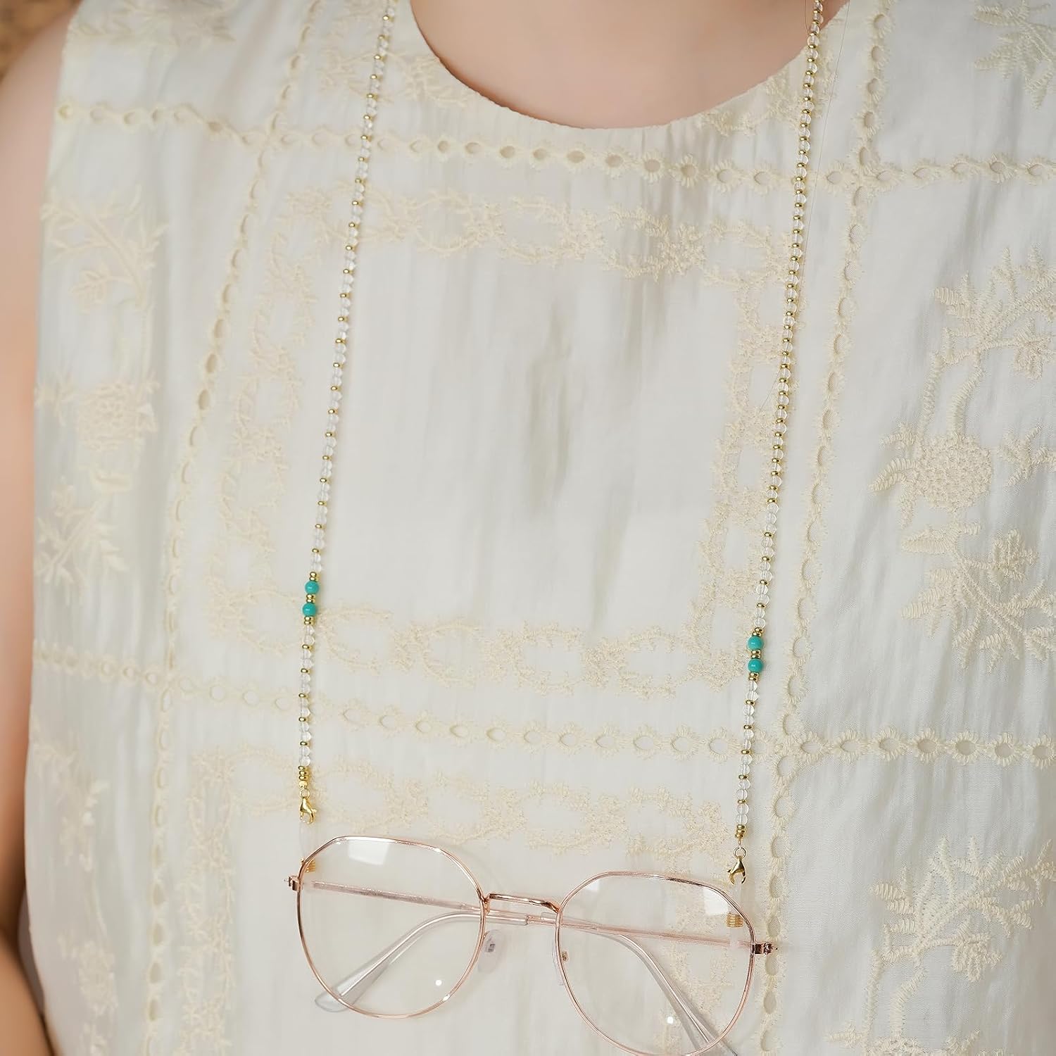 Eyeglass Chain Crystal Beaded Glasses Chain Holder, Handmade Necklace for Reading Glasses Sunglass Lanyard for Women