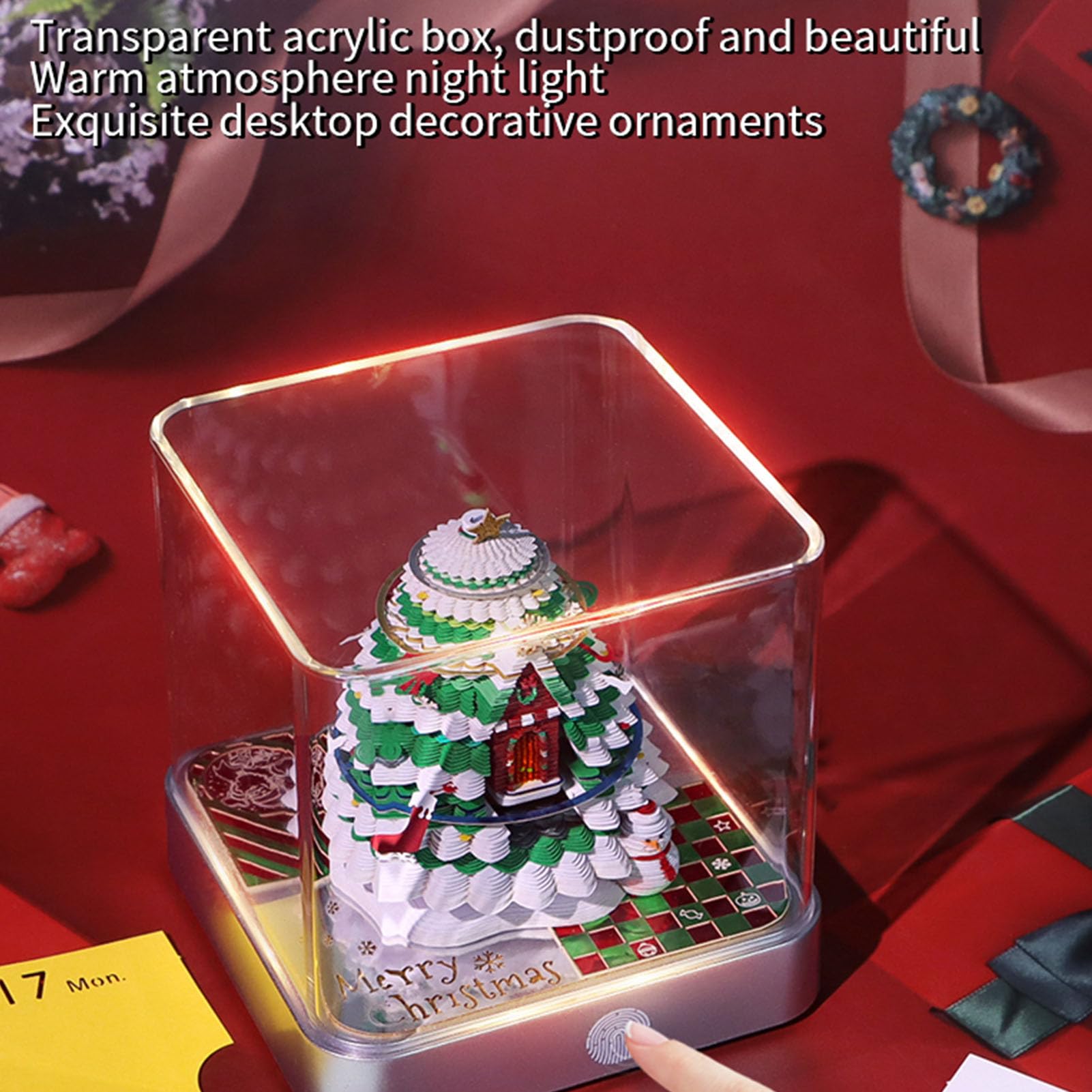 Bloc-notes 3D en forme de maison d'arbre de Noël, bloc-notes artistique avec calendrier 2026 pour décoration de bureau et espace de travail, papier plastique 9,8 x 9,8 x 8,8 cm