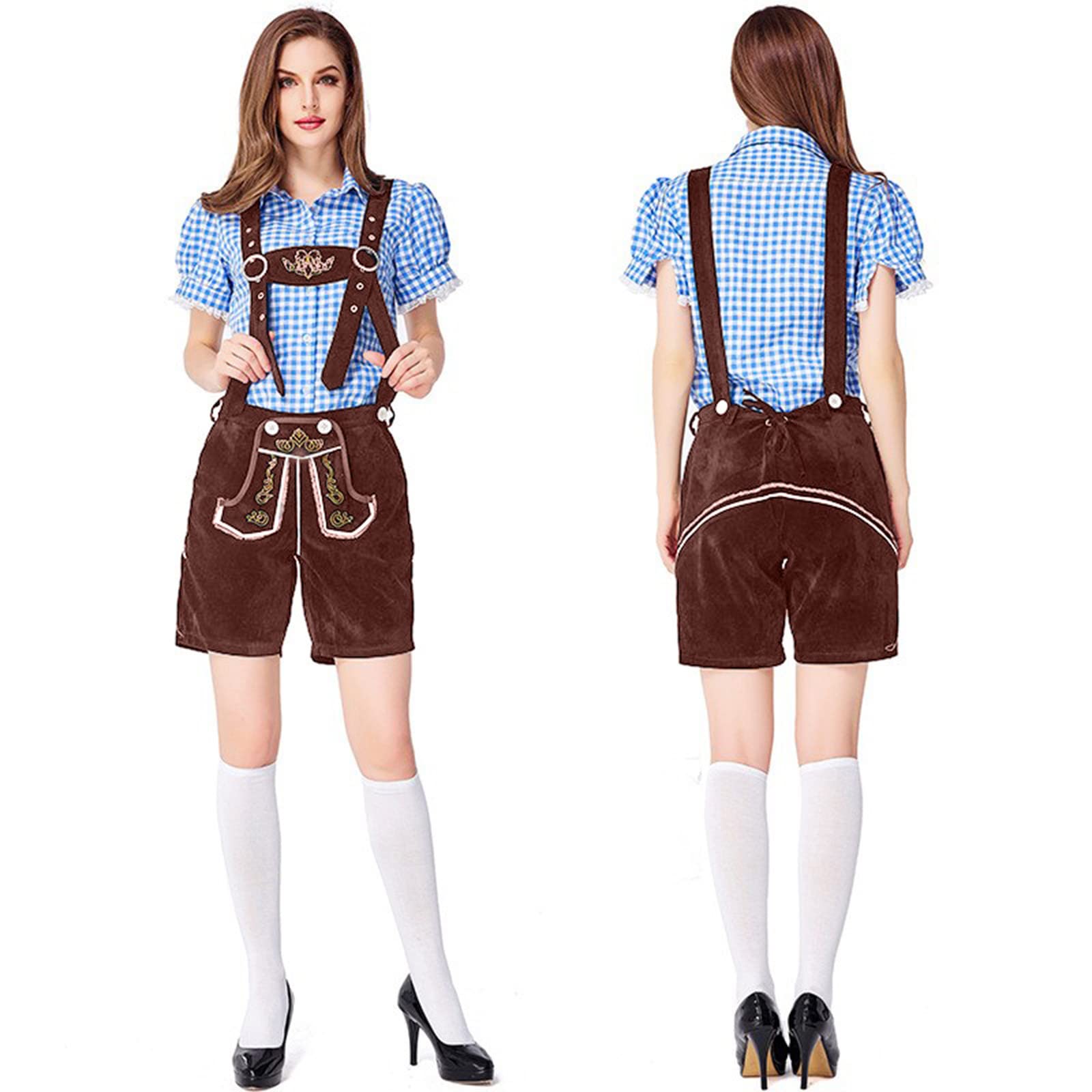 Dirndl Bluse Damen Trachtenbluse Dirndl Dirndlbluse für Oktoberfest Karneval Cosplay Herren Lederhose Authentische Deutsches Outfit für Damen Herren Tannish Brown Cosplay Kleidung Märchen(BW1, L)