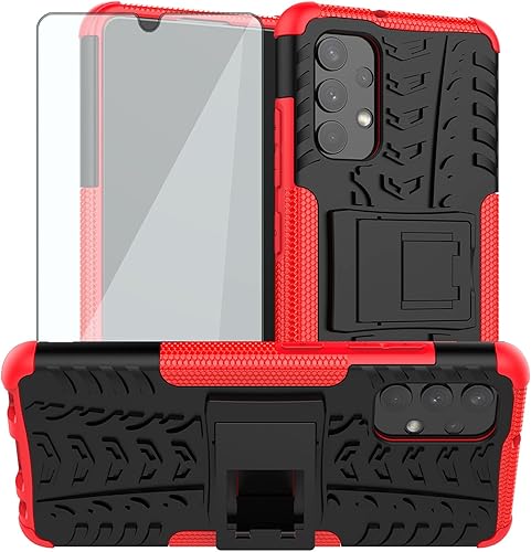 Miniatura 9 de Funda de teléfono para Samsung Galaxy A32 4G 6.4 pulgadas con vidrio templado protector de pantalla cubierta y soporte Kickstand duro híbrido