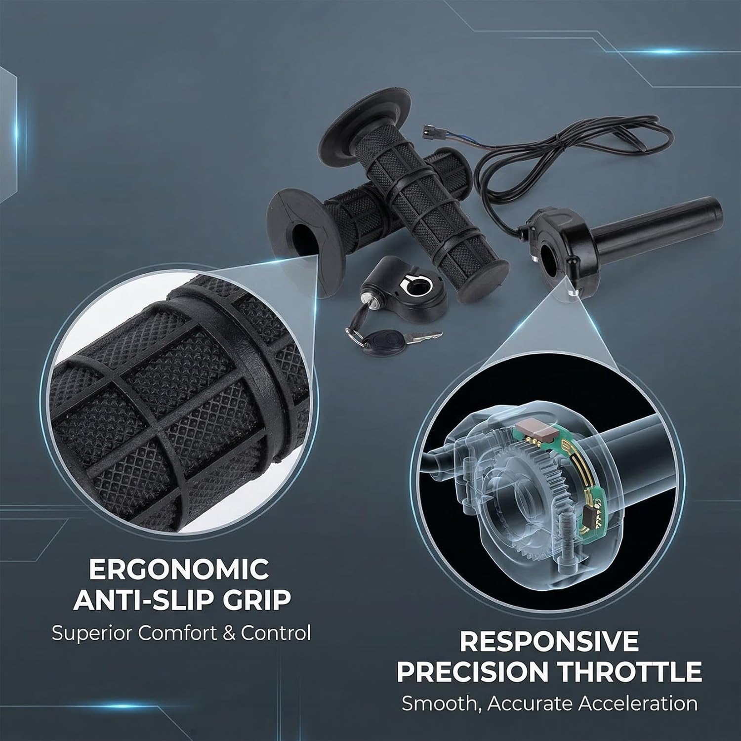 Full Twist Throttle with Rolling Bearing, PSLER Full Twist Throttle with Key Ignition for Ridstar Q20 Ebike Full Twist Throttle Grip