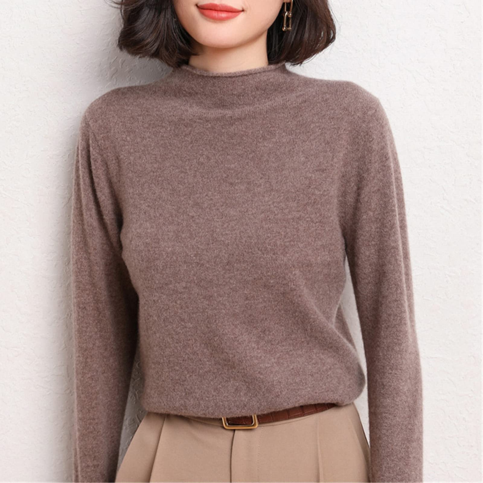 Kelsiop Pull en cachemire pour femme - Col roulé - 100 % laine - Haut tricoté - Grande taille, Rouge, L