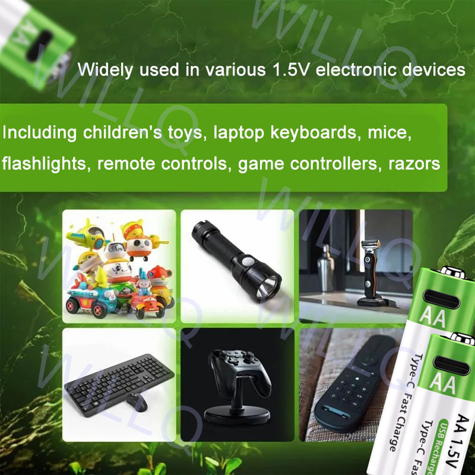 Pilas de Litio AA Recargables de 1,5 V y 12800 mAh, Carga rápida de 2 Horas, batería de Iones de Litio Doble A, Salida USB Constante con Cable